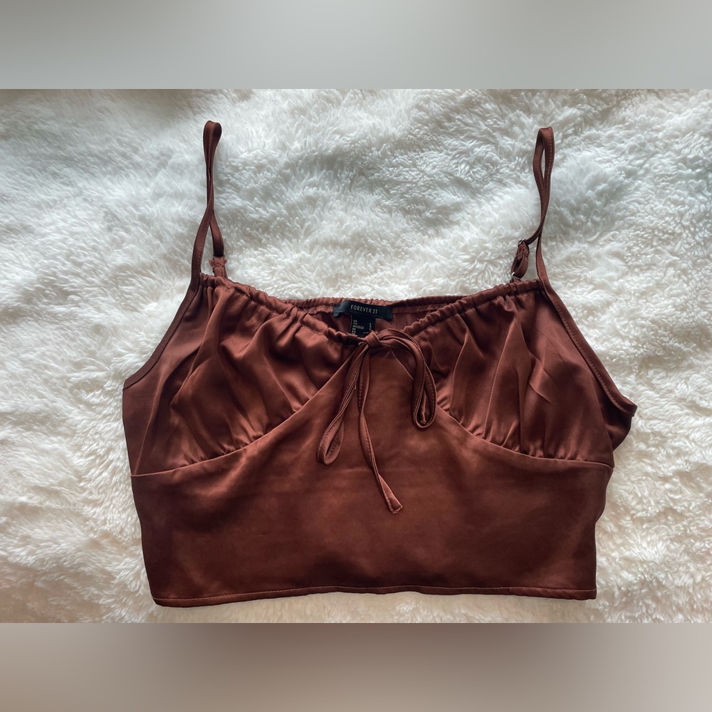 Forever 21 Brown Tie Front Crop Top Size Large